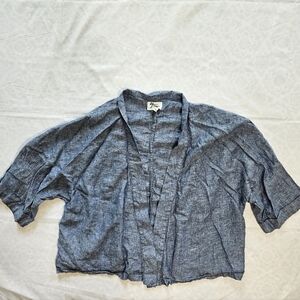 Andrea Jovine Womens XL Linen Blue Chambray Open Front Kimono Cardigan Jacket